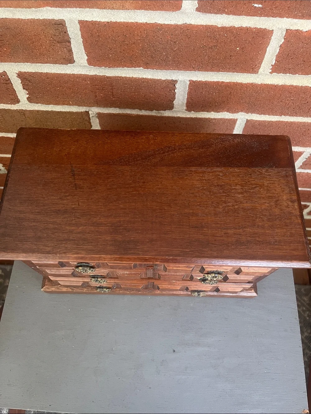 Vintage Wooden Jewelry Box with Music 4 Lined Drawers Table Top Chest Style